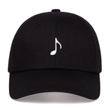 Black Eighth Note hat shown in flat front view with embroidered music note logo