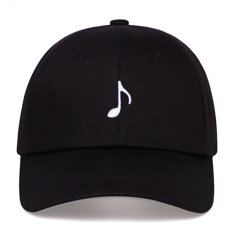 Black Eighth Note hat shown in flat front view with embroidered music note logo