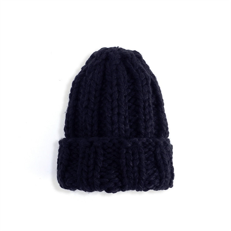 Black Wool and cotton beanie hat, angled view