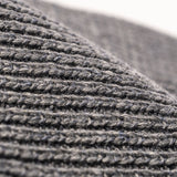 Charcoal Knitted beanie hat close-up of ribbed knit stitching and fold