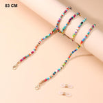 Color 1 Beaded glasses chain laid flat showing mixed bead pattern and clasp ends