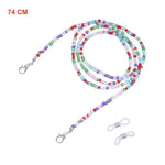 Color 16 Beaded glasses chain coiled showing mixed bead pattern and clasp ends