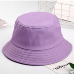 Purple Kids bucket hat angled view showing crown seam and stitched brim