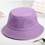 Purple Kids bucket hat angled view showing crown seam and stitched brim