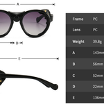 Size chart for Round Steampunk Sunglasses