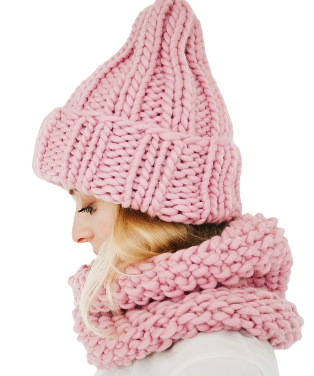 Wool and cotton beanie hat, styled on model